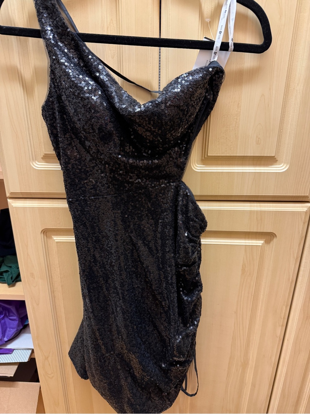 Black Sequin Asymmetrical Short Prom  Dress